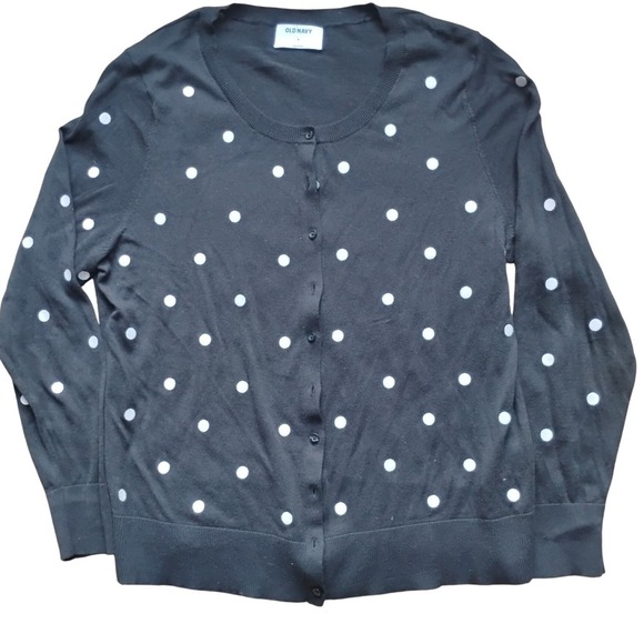 Vintage inspired Black Cardigan Sweater White Polka Dot Classic 100% cotton - Picture 1 of 4
